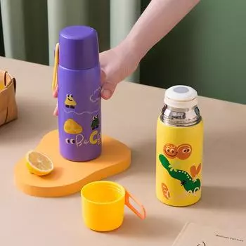 Вакуумная чашка из нержавеющей стали 316, портативная чашка с героями мультфильмов для женщин и детей с ручкой, креативная детская забавная чашка-пуля 350ml фиолетовый