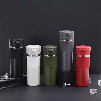 Вакуумная чашка-термос из нержавеющей стали 304, портативная чашка для занятий спортом на открытом воздухе с силиконовой крышкой, анти-обжигающая кофейная чашка 380ml белый