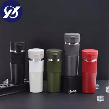 Вакуумная чашка-термос из нержавеющей стали 304, портативная чашка для занятий спортом на открытом воздухе с силиконовой крышкой, анти-обжигающая кофейная чашка 380ml красный