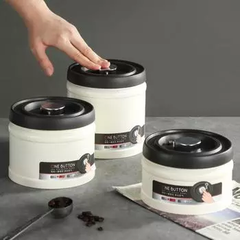 Вакуумная канистра из нержавеющей стали 304. Вакуумная коробка для консервации, герметичная банка. Вакуумная герметичная емкость для кофейных зерен. Вакуумная банка для хранения прессового типа. Вакуумные герметичные банки. 1100ML белый