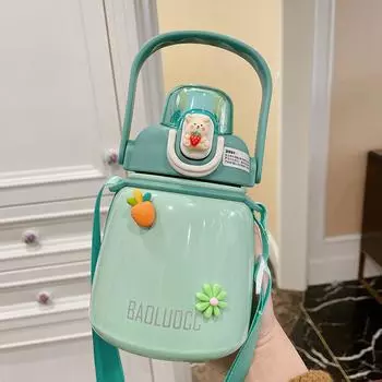 Вакуумная колба, герметичная, термостойкая, 4 цвета, отличная вакуумная бутылка для питьевой воды с соломенной ручкой, товары для дома зелёный