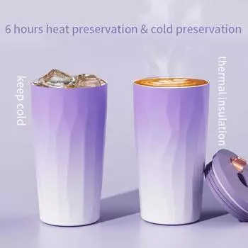 Вакуумная термоизолированная кофейная кружка с соломинкой из нержавеющей стали с градиентом 600 мл синий