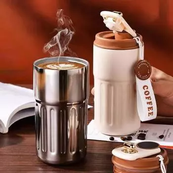 Вакуумная термокружка с дисплеем температуры 450 мл, термокружка из нержавеющей стали для горячих напитков, герметичная крышка, легко моется, портативная, для путешествий, кофе белый