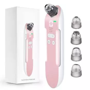 Вакуумное перезаряжаемое удаление белых головок от черных точек с 3 инструментами для извлечения черных точек с регулируемой мощностью всасывания и светодиодным дисплеем светло-розовый