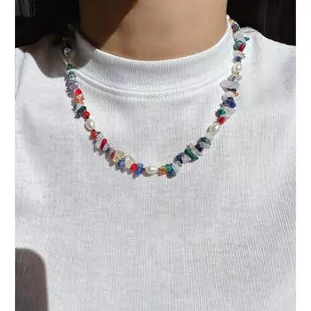 Вакуумное покрытие ниша ретро ручной работы бисер цветной сломанный камень ключичная цепочка премиум пресноводный жемчуг ожерелье 636