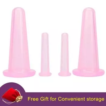 Вакуумные банки для массажа, силиконовые присоски, китайские присоски, банки для массажа лица, антицеллюлитные, против морщин розовый