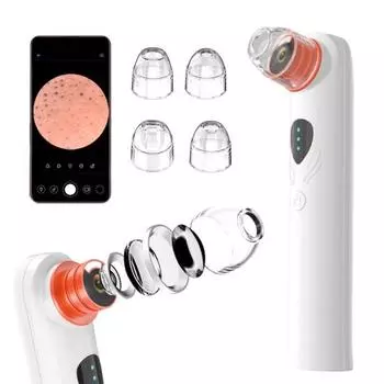 Вакуумный аппарат для удаления черных точек с камерой 1080P Увеличительное устройство для кожи 3 уровня всасывания 4 зонда USB-зарядный электрический косметический инструмент белый