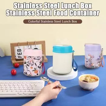 Вакуумный ланч-бокс из нержавеющей стали, контейнер для еды без содержания бисфенола А со складной ложкой, широкий розовый