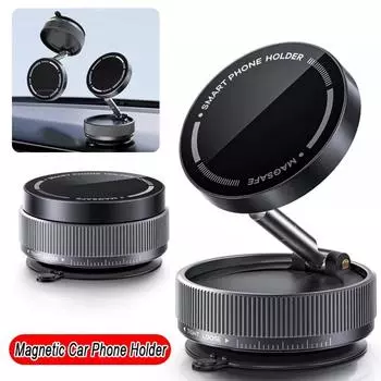 Вакуумный магнитный автомобильный держатель для телефона, магнитное крепление, подставка для мобильного телефона, поддержка GPS, вращающаяся на 360 градусов присоска для автомобиля чёрный