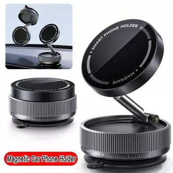 Вакуумный магнитный держатель для телефона Magsafe с вращением на 360 градусов, присоска, подставка для навигации, автомобильный магнитный держатель, крепление для автомобиля/гладкой поверхности чёрный