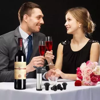 Вакуумный насос для сохранения вина с 4 пробками, укупорщик бутылок, набор из нержавеющей стали для сохранения свежести вина чёрный