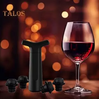 Вакуумный насос для сохранения вина с 4 пробками, многоразовый укупорщик бутылок, система сохранения вина для свежести до 10 дней, подарочные аксессуары для вина чёрный