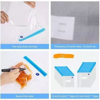 Вакуумный насос, консервация овощей и фруктов, плюс 15 компрессионных пакетов Прозрачный утолщенный герметичный пакет 20 pcs + pump