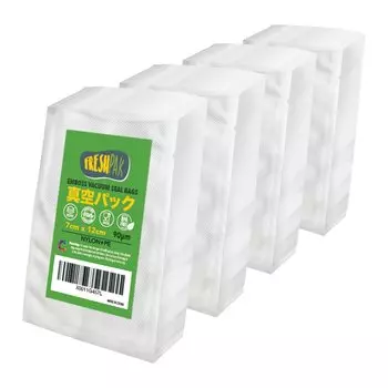 Вакуумный пакет FRESHPAK с тиснением 7x12 см 4x100 штук Нейлоновый ромбовидный узор Длительная свежесть Сохранение продуктов Размораживание в микроволновой печи Хранение в замороженном виде