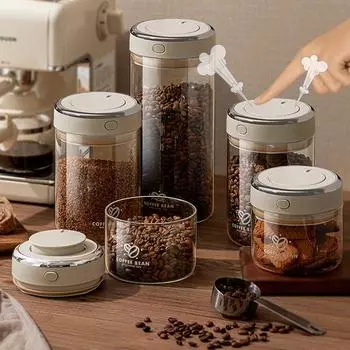 Вакуумный резервуар для кофейных зерен, стеклянная герметичная банка для зерна, чая, орехов, сохраняющая свежесть, влагонепроницаемые банки для хранения, кухонный инструмент 1PC