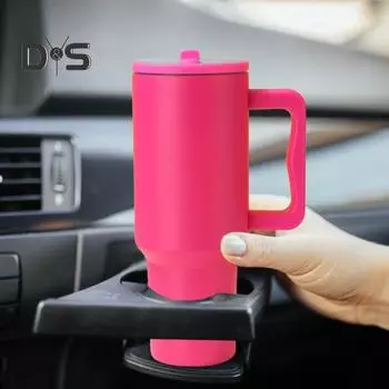 Вакуумный стакан из нержавеющей стали с ручкой, крышкой, соломинками, большой емкостью 40 унций, кофейный стакан для дома, автомобиля, улицы белый