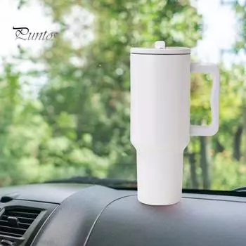 Вакуумный стакан из нержавеющей стали с ручкой, крышкой, соломинками, большой емкостью 40 унций, кофейный стакан для дома, автомобиля, улицы белый