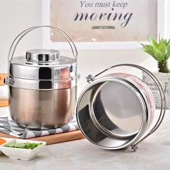 Вакуумный термический ланч-бокс большой емкости, нержавеющая сталь, круглый, герметичный, изолированный бенто, контейнер для хранения продуктов с ручкой 1.2L вино красного