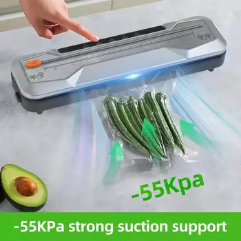 Вакуумный упаковщик 55 кПа мощный всасывающий автоматический упаковщик пищевых продуктов с 10 пакетами для запечатывания сухих и влажных продуктов питания вакуумный упаковщик пищевых продуктов EU Plug серебряный