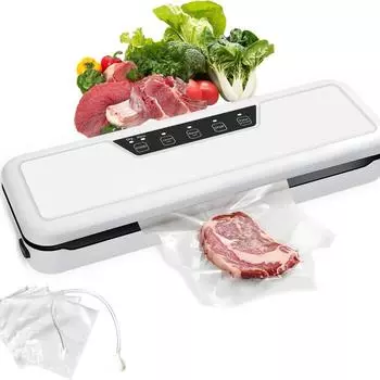 Вакуумный упаковщик Compact Food Saver с вакуумными пакетами Dry Moist Fresh Modes Air Sealing для хранения продуктов на кухне White белый