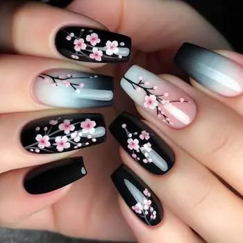 Valentine Press on Nail Flower False Nail Coffin Artificial Nail Floral Stick on Nail Acrylic Nail Full Cover Nail Art
