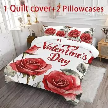 Valentine s Day 3pcs Pink Truck Polyester Bedding Set - Includes Duvet Cover & Pillowcases, Soft & Comfortable EU Twin(135x200cm)