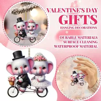 Valentine s Day Acrylic New Couple Elephant Flat Car Pendant Home Party Decoration Backpack Pendant. One Size красный