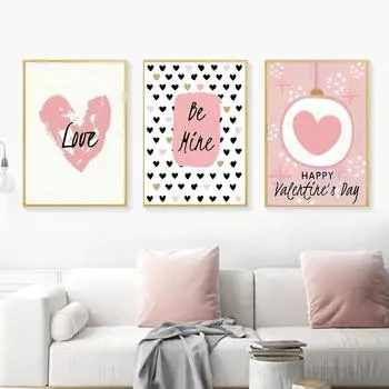 Valentine s Day Cosy Pink Poster Cute Love Letter Canvas Painting Modern Nordic Light Colour Love Bedroom Decorative Wall Art 21x30cm No Frame