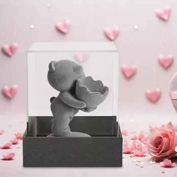 Valentine s Day Decoration Flocking Bear Figurine Ornament Elegant with Gift Box Sculpture Tabletop