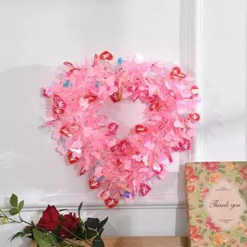Valentine S Day Heart Shaped Wreaths Red Pink Tinsel Heart Shaped Wreaths With Foil Hearts Love Hanging For Wedding Front Door B