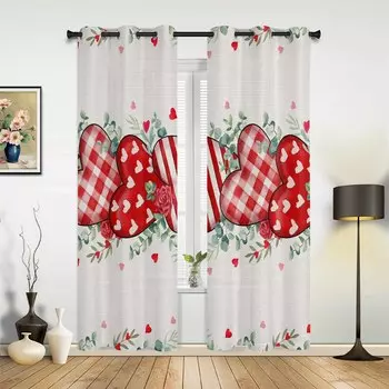 Valentine S Day Hearts Eucalyptus Leaves Roses Window Curtains for Living Room Bedroom Curtain Modern Kitchen Blinds Drapes 135W x 60H(cm) x1