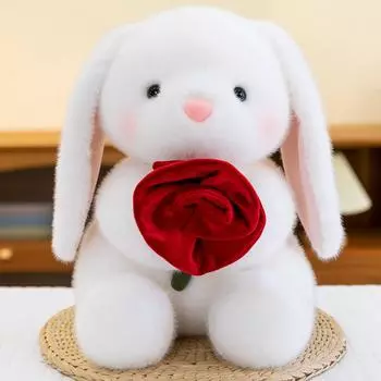Valentine S Day, Holding A Rose Bunny Doll, Giving Girls A Confession Gift, Children S Day Gift, Little White Rabbit Doll 25cm