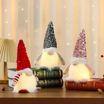 Valentine s Day Large Sequin Glow with Lights Figure Christmas Glow Faceless Doll Adornment hat красный