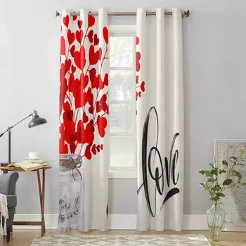 Valentine S Day Love Flower Glass Bottle Window Curtains for Living Room Bedroom Curtain Modern Kitchen Blinds Drapes Curtains 135W x 60H(cm) x1