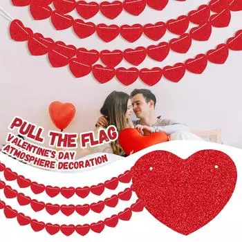 Valentine s Day Party Love Flag Party Wedding Decoration Peach Heart Flag One Size красный