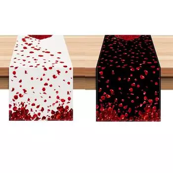 Valentine s Day Petals Hemp Table Flag Party Decoration Tablecloth Mat Home Living Room Decoration One Size чёрный