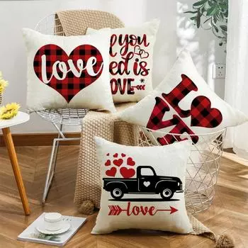 Valentine s Day Pillow English Plaid Print Pillow Sofa Bedside Linen Cushion Cover Does Not Include Pillow Core 45*45cm