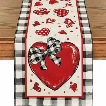 Valentine s Day Placemats Table Runner Buffalo Plaid Red Heart Seasonal Bow Tie Table Mats for Party Kitchen Dining Decoration 1PC красный