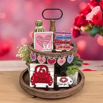 Серия «Романтика и любовь» ко Дню святого Валентина, многослойный поднос, деревянные украшения, настольные знаки, украшения для открыток