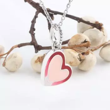 Valentine S Day S925 Sterling Silver Pink Heart -Shaped Pendant Pink Love Pendant Simple Necklace Charms Beads