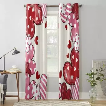 День святого Валентина Полоски Горошек Сердечки Оконные Шторы для Гостиной Спальня Шторы Современные Кухонные Шторы Шторы 135W x 60H(cm) x1