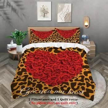 Valentine S Day Theme 3D Digital Printing Polyester Three-Piece Set Quilt Cover Bedding Pillowcase 135x200cm