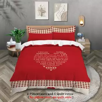 Valentine S Day Theme Digital Printing Polyester Three-Piece Quilt Cover Bedding Quilt Cover Pillowcase 135x200cm