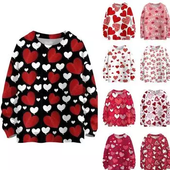 Valentine s Day Women s Sportswear Knitted Sweater Cute Shirt Round Neck Pullover L чёрный