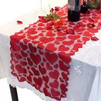 Valentines Day Red Heart Table Runner Lace Tablecloth Restaurants Table Cover Household 36*183CM