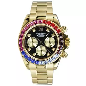 VALENTINO DOMANI Часы Хронограф Цирконий Золото GOLD Золото Черный циферблат Безель Цирконий VD006MUB Мужские