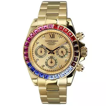 VALENTINO DOMANI Часы Zirconia Gold GOLD Золото Черный циферблат Безель Zirconia VD006MUG Мужские