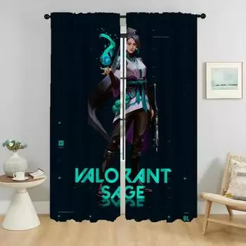 Valorant Современные Шторы для Гостиной для Камеры Оконные Шторы Хэллоуин Украшения Домашний Интерьер Шторы 2 Шт. Оттенки Ребенок W50xH70cmx2pcs