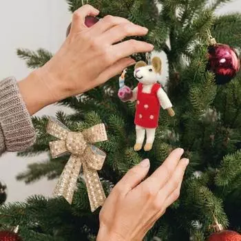 Валяные украшения в виде мышей, сделанные вручную, рождественские фигурки мышей из шерсти, милая кукла-мышь