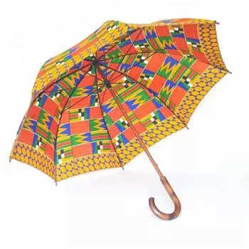 Value umbrella, new design African windproof and UV-proof Ankara flower umbrella, flower and wood handle sun umbrella 25inch*8k
